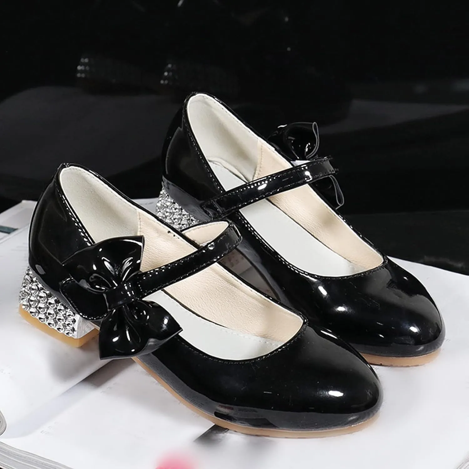 Big Girls Low Heels Loafers Girls Princess Dancing Party Performance Dress Shoes Children Bow Wide Shoes