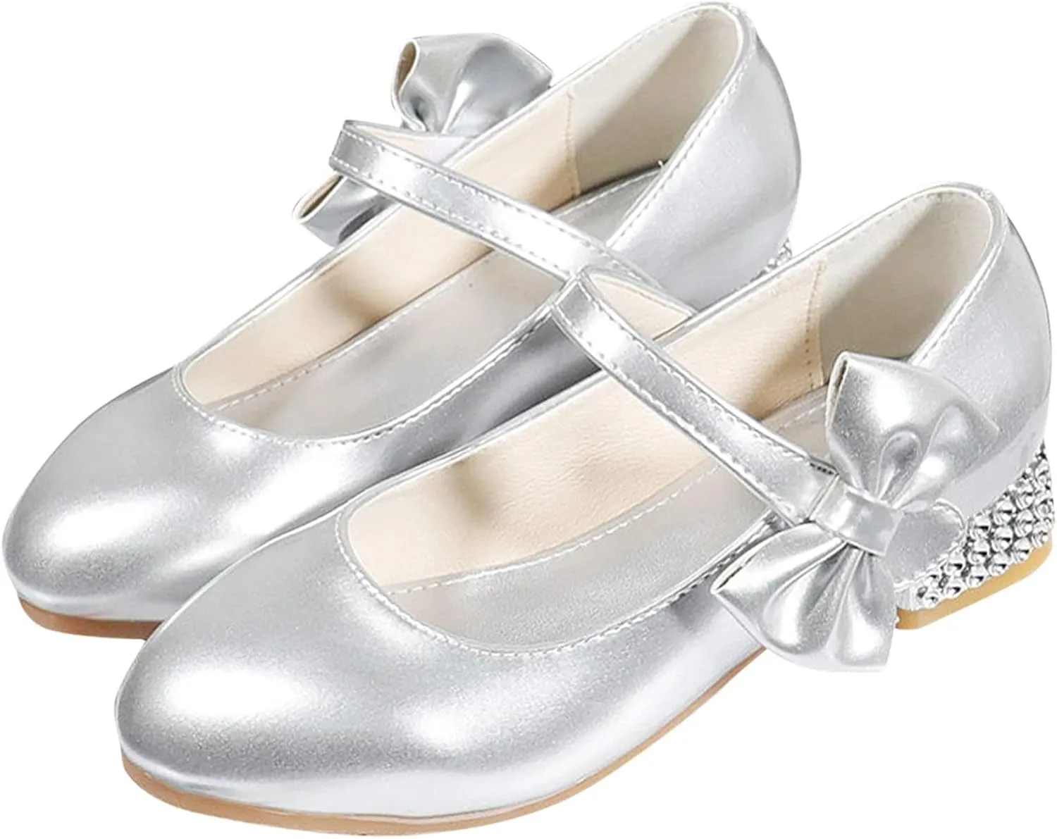 Big Girls Low Heels Loafers Girls Princess Dancing Party Performance Dress Shoes Children Bow Wide Shoes