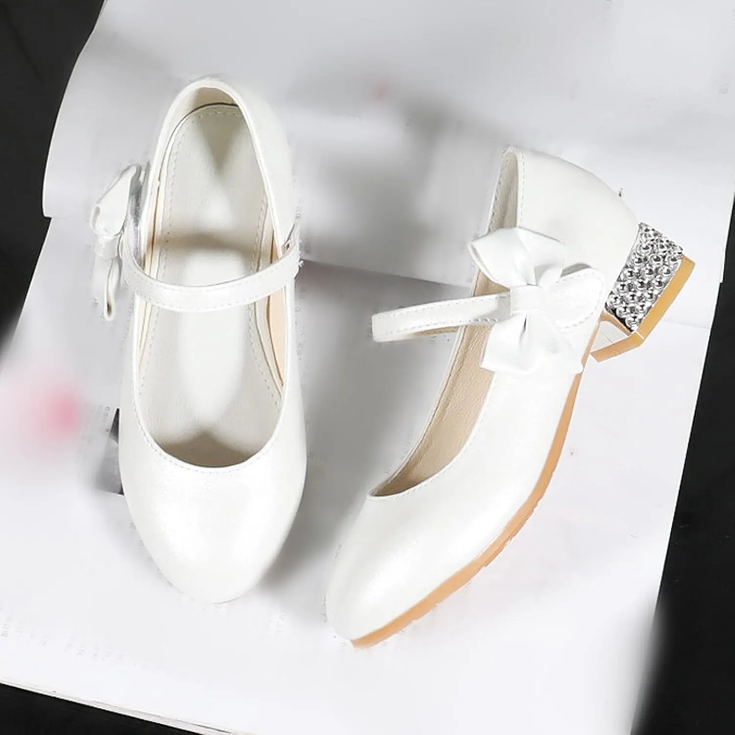 Big Girls Low Heels Loafers Girls Princess Dancing Party Performance Dress Shoes Children Bow Wide Shoes