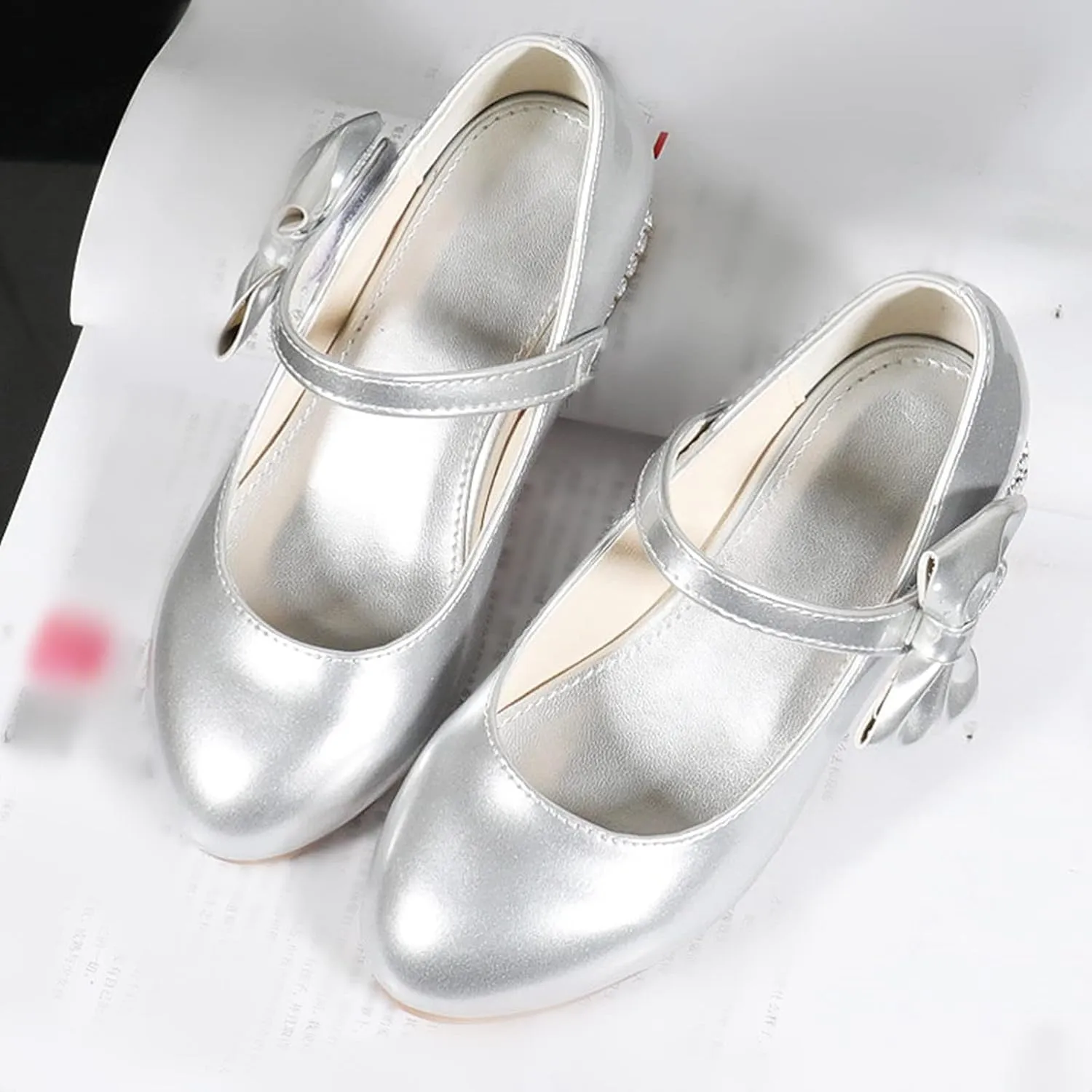Big Girls Low Heels Loafers Girls Princess Dancing Party Performance Dress Shoes Children Bow Wide Shoes
