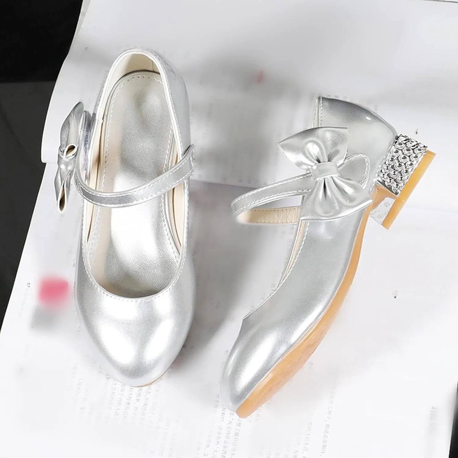 Big Girls Low Heels Loafers Girls Princess Dancing Party Performance Dress Shoes Children Bow Wide Shoes