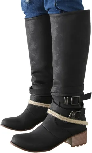Booties for Women Western Cowgirl Cowboy Boots Wide Calf Round Toe Vintage Embroidered Pull On Booties Shoes