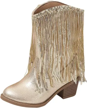 Boots for Girls Riding Shoes Cowgirl Mid-Calf Western Fringe Cowboy Little Kids Big Kids Toddler Dance Boot Birthday Dress