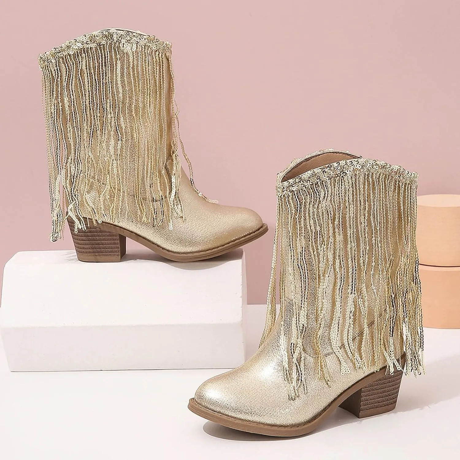 Boots for Girls Riding Shoes Cowgirl Mid-Calf Western Fringe Cowboy Little Kids Big Kids Toddler Dance Boot Birthday Dress