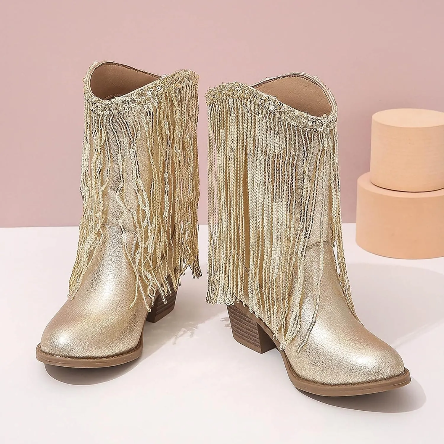 Boots for Girls Riding Shoes Cowgirl Mid-Calf Western Fringe Cowboy Little Kids Big Kids Toddler Dance Boot Birthday Dress