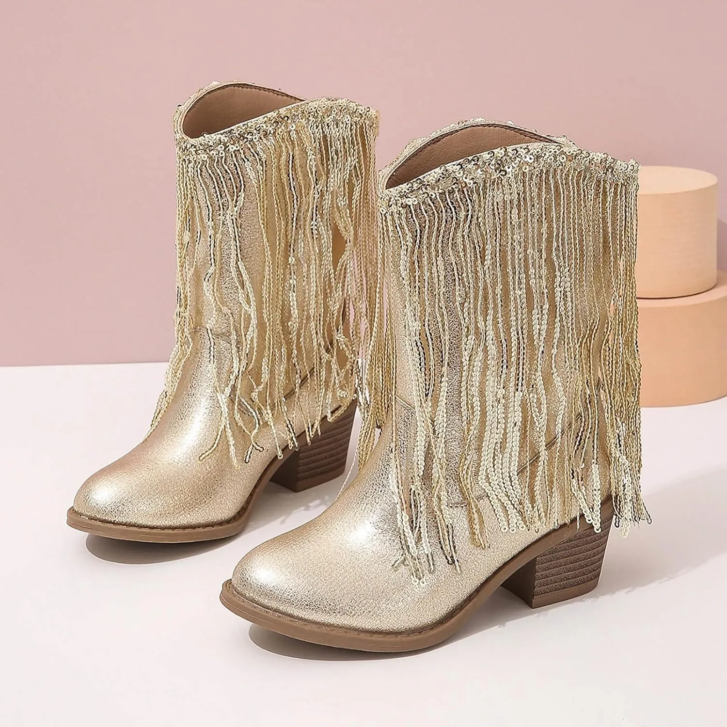 Boots for Girls Riding Shoes Cowgirl Mid-Calf Western Fringe Cowboy Little Kids Big Kids Toddler Dance Boot Birthday Dress