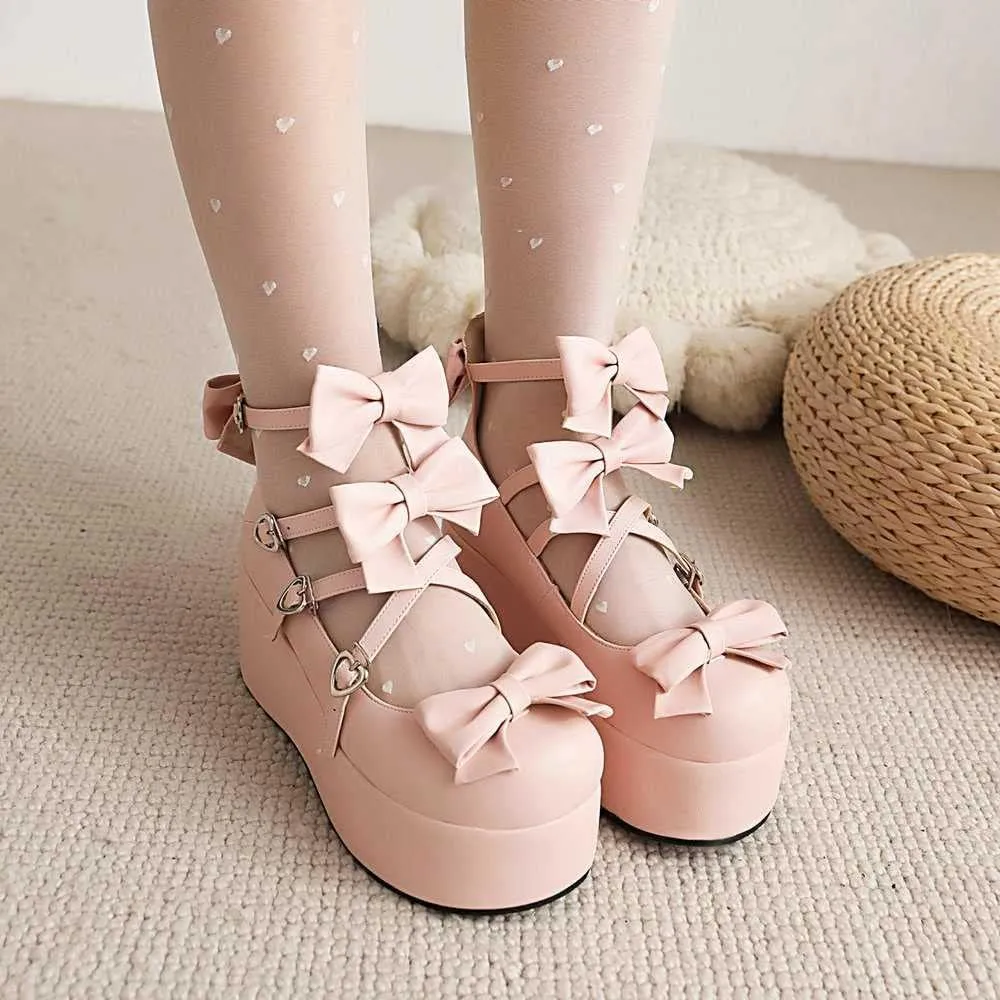 BREADO Mary Jane Women's Single Shoes Platform Shoes for high Chunky Heel Cross Strap Sweet Bow Oxford Gothic Lolita Shoes Dress