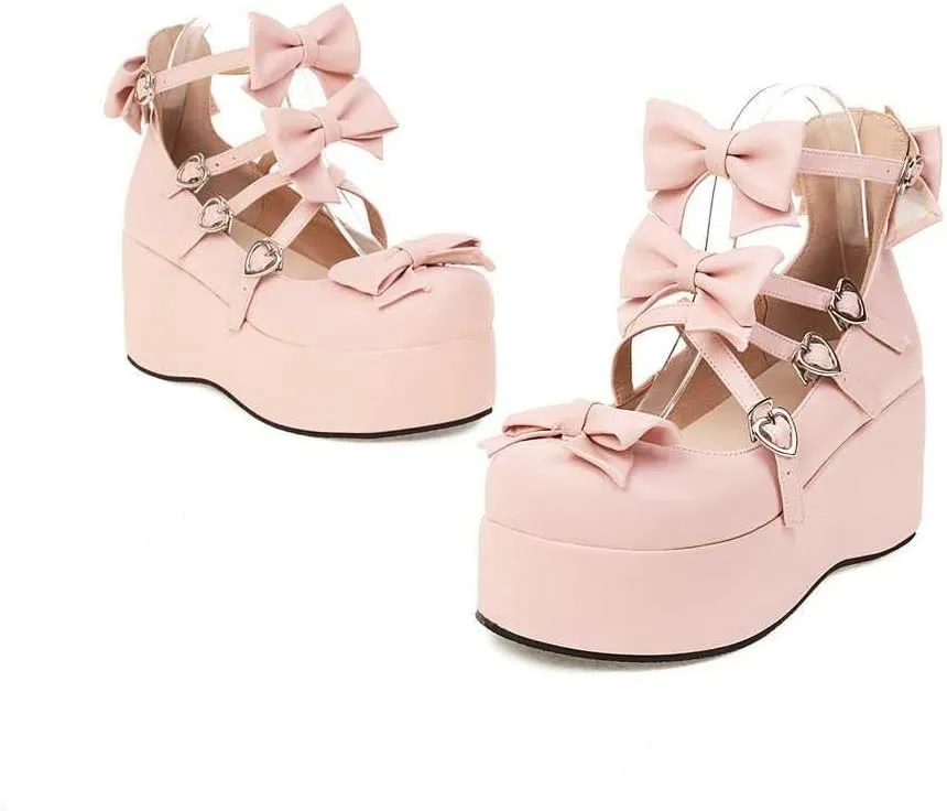 BREADO Mary Jane Women's Single Shoes Platform Shoes for high Chunky Heel Cross Strap Sweet Bow Oxford Gothic Lolita Shoes Dress
