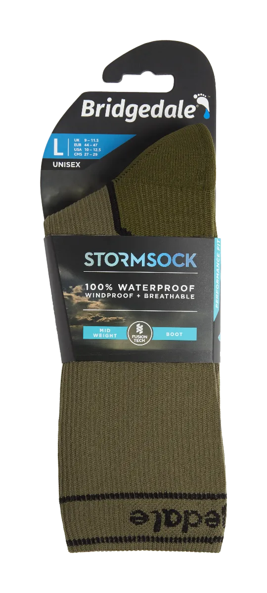 Bridgedale Stormsock Midweight Waterproof Boot Sock-Khaki