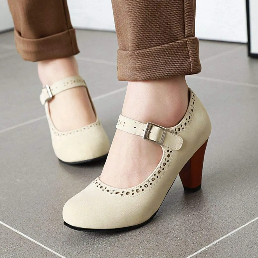 Caradise Womens Vintage Mary Jane Shoes Block Heel Ankle Strap Pumps