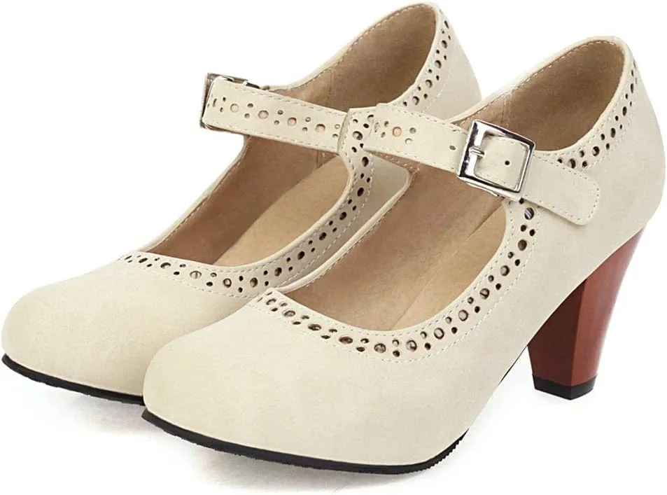 Caradise Womens Vintage Mary Jane Shoes Block Heel Ankle Strap Pumps