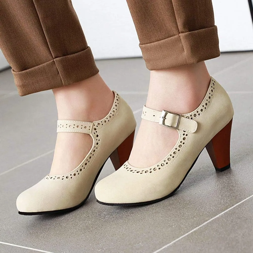 Caradise Womens Vintage Mary Jane Shoes Block Heel Ankle Strap Pumps