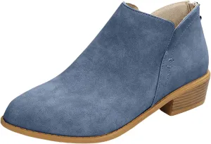 Cathalem Ankle Boots for Women Wide Calf Comfy V-Cutout Side Zip Low Heel Ankle BootiesVintage Leather Hiking Shoes