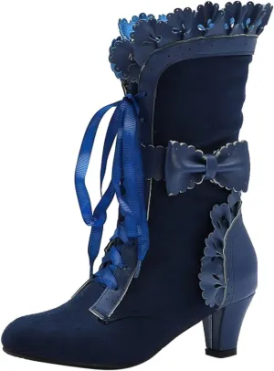 Cathalem Womens Victorian Boots Casual Lace Up Renaissance Boots 70s Mid Heels Vintage Boots Halloween Cosplay Witch Shoes
