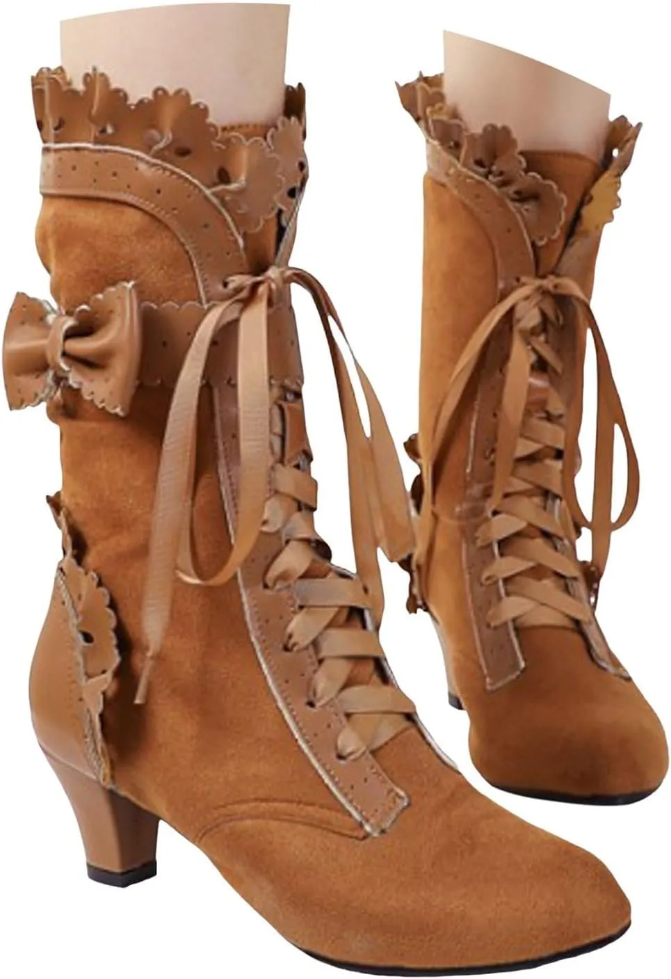 Cathalem Womens Victorian Boots Casual Lace Up Renaissance Boots 70s Mid Heels Vintage Boots Halloween Cosplay Witch Shoes