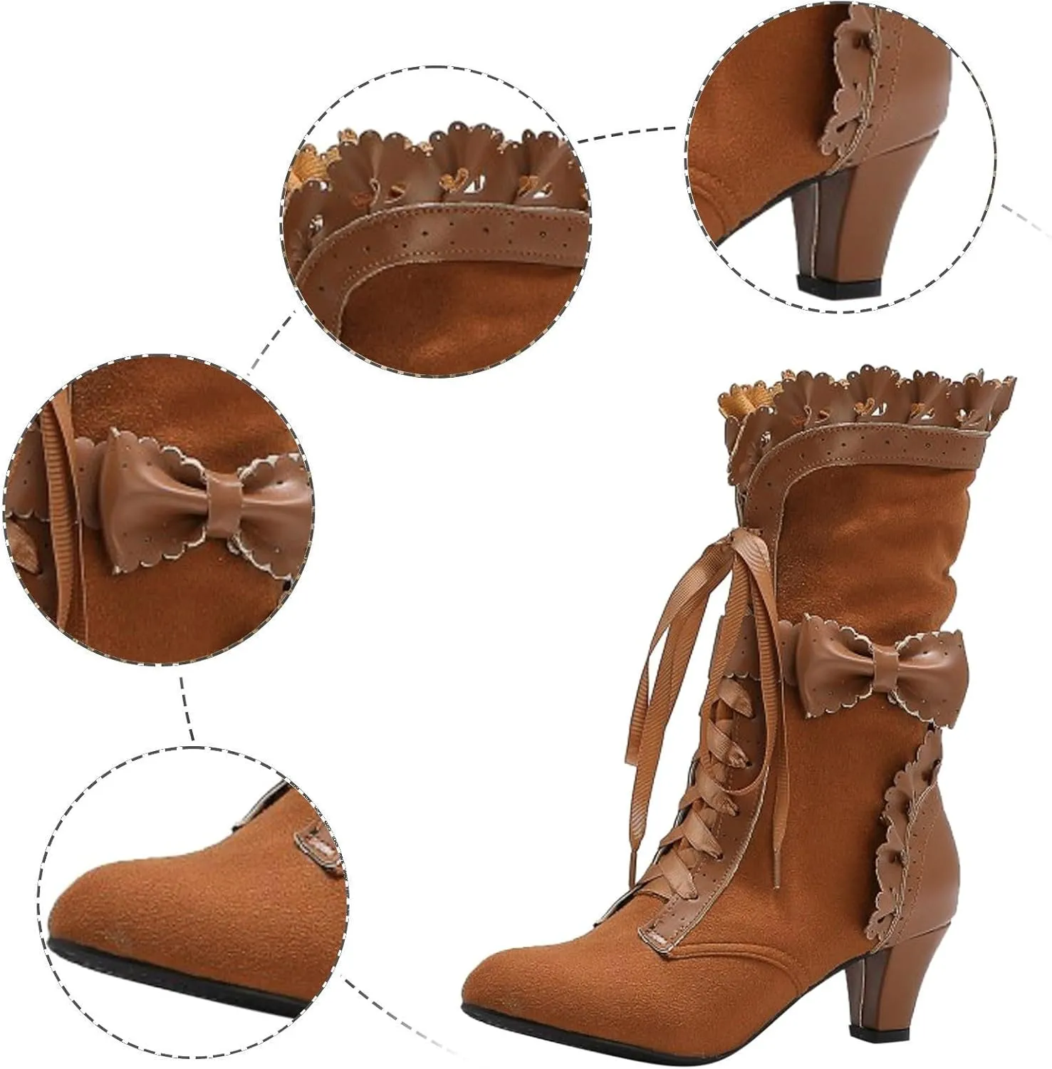 Cathalem Womens Victorian Boots Casual Lace Up Renaissance Boots 70s Mid Heels Vintage Boots Halloween Cosplay Witch Shoes
