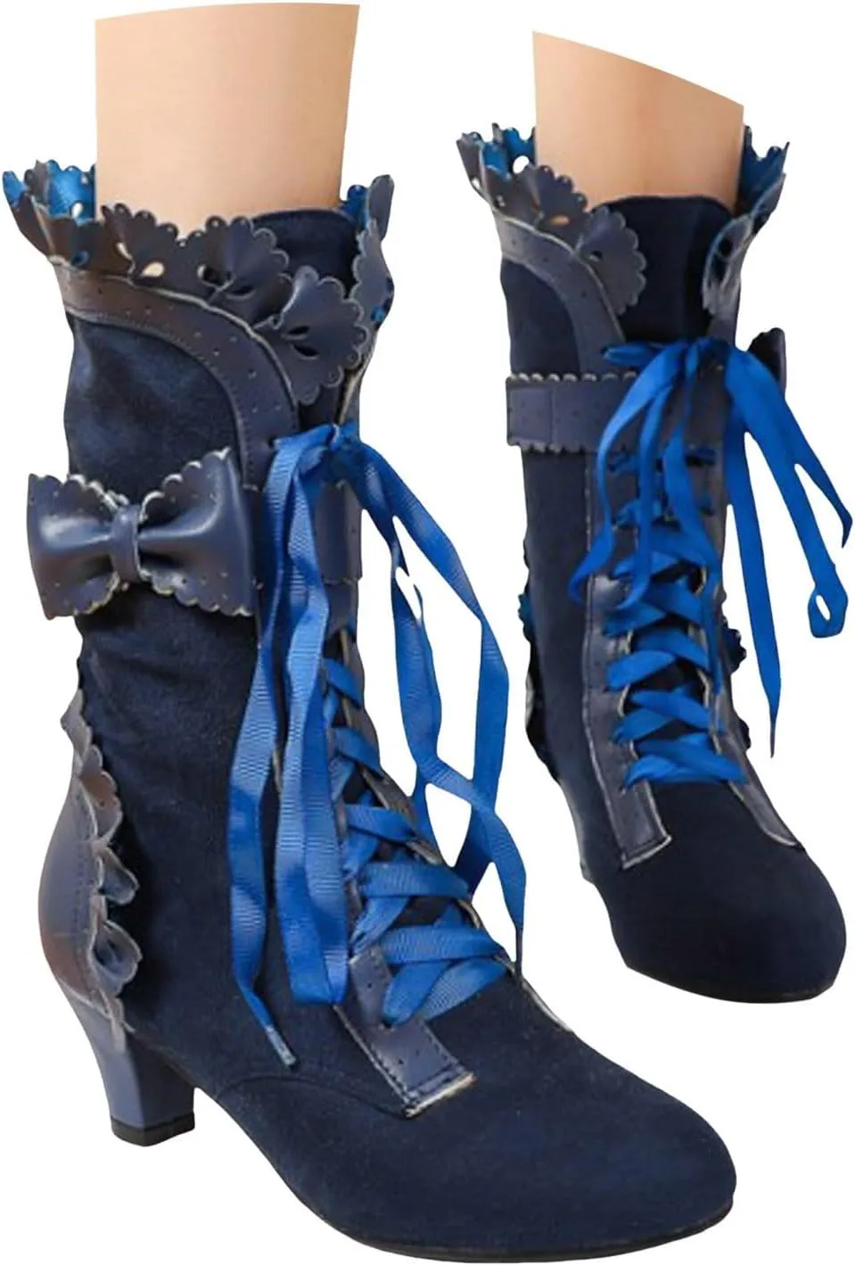 Cathalem Womens Victorian Boots Casual Lace Up Renaissance Boots 70s Mid Heels Vintage Boots Halloween Cosplay Witch Shoes