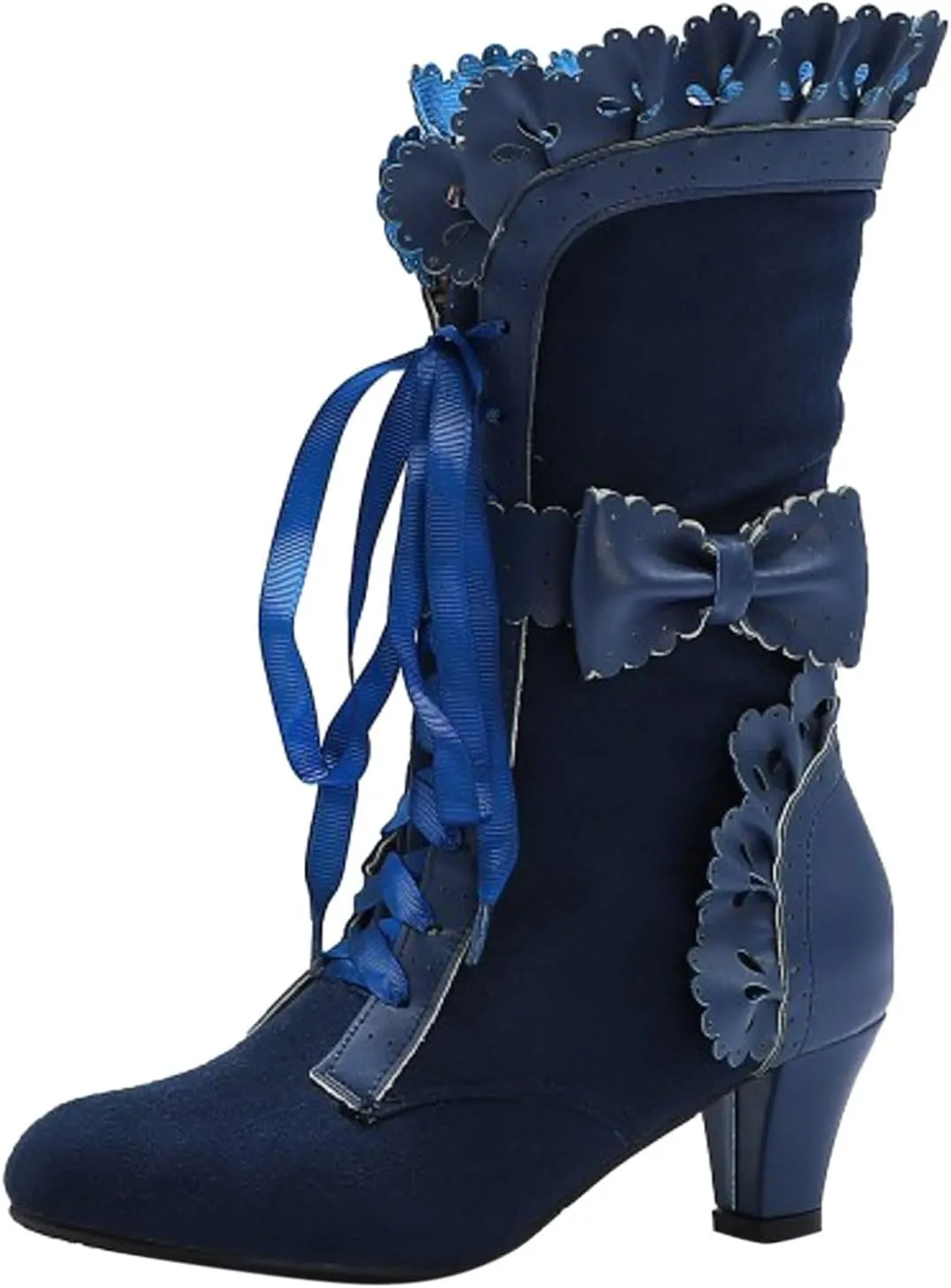 Cathalem Womens Victorian Boots Casual Lace Up Renaissance Boots 70s Mid Heels Vintage Boots Halloween Cosplay Witch Shoes