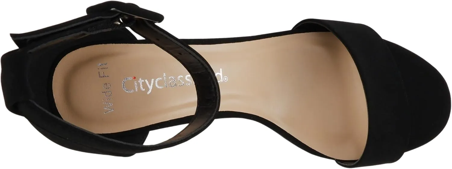 CITYCLASSIFIED W-Hallie ~ Women Round Toe Closed Back Counter Low Heel Dress Sandal with Adjustable Ankle Strap