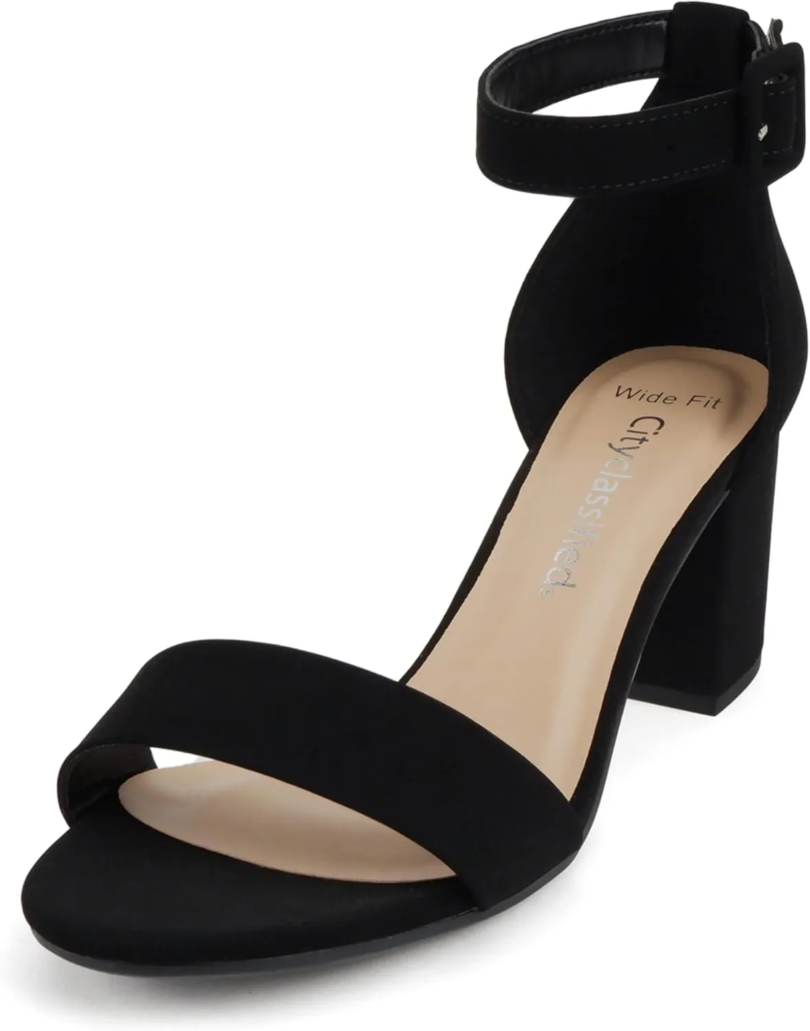 CITYCLASSIFIED W-Hallie ~ Women Round Toe Closed Back Counter Low Heel Dress Sandal with Adjustable Ankle Strap