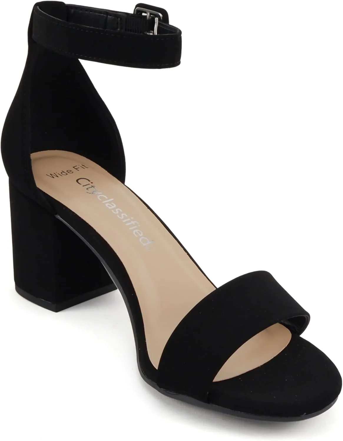 CITYCLASSIFIED W-Hallie ~ Women Round Toe Closed Back Counter Low Heel Dress Sandal with Adjustable Ankle Strap