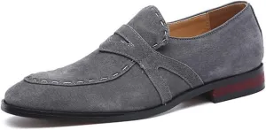 Classic Oxford for Men Leisure Wedding Dress Shoes Slip on Suede Low Heel Wear Resistant Pointed Toe Patchwork Stitching Fashion (Color : Grey, Size : 9 M US)