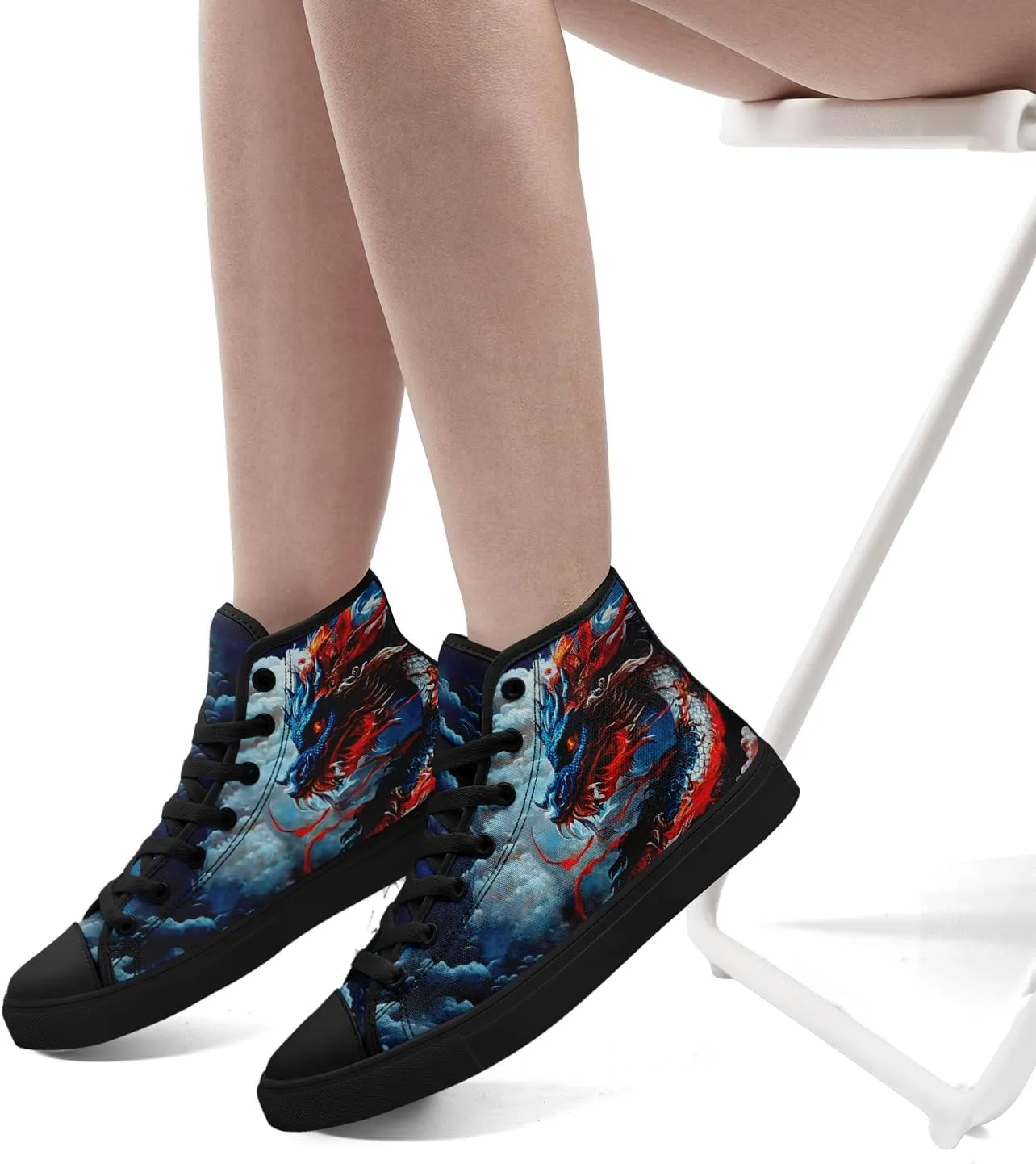 Colorful Canvas High-Top Sneakers for Men Women Sun Moon Dragon Design Lightweight Casual Shoes for Teens, Young Adults