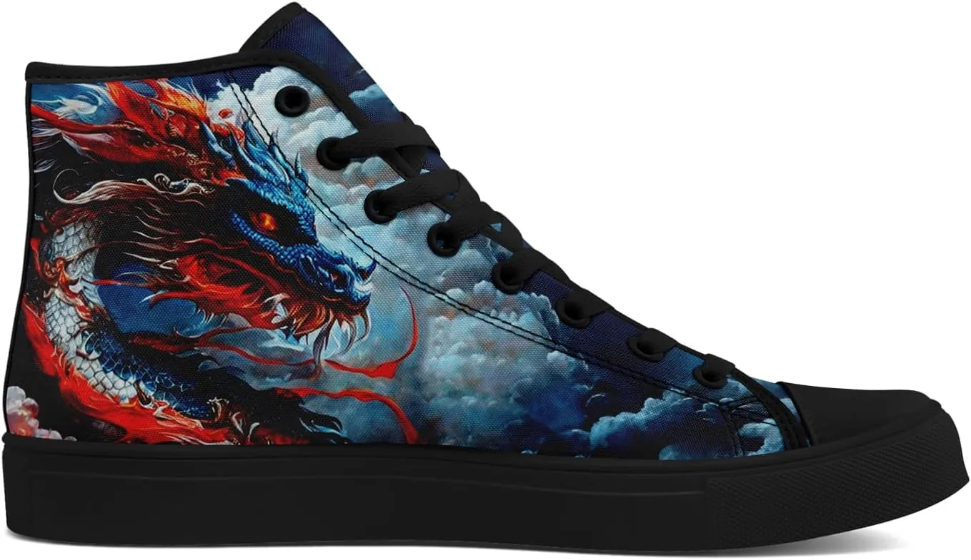Colorful Canvas High-Top Sneakers for Men Women Sun Moon Dragon Design Lightweight Casual Shoes for Teens, Young Adults