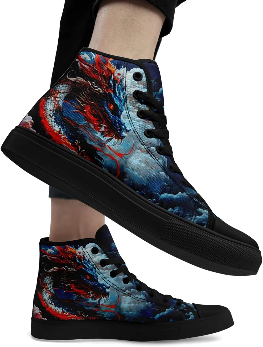 Colorful Canvas High-Top Sneakers for Men Women Sun Moon Dragon Design Lightweight Casual Shoes for Teens, Young Adults