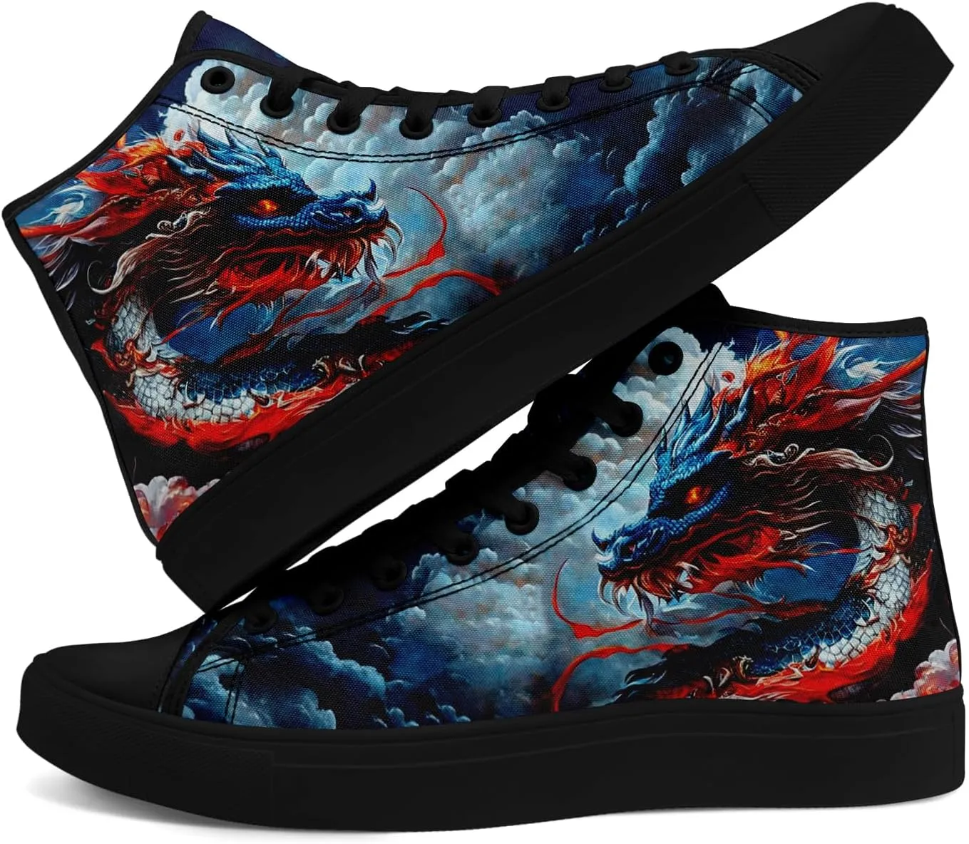 Colorful Canvas High-Top Sneakers for Men Women Sun Moon Dragon Design Lightweight Casual Shoes for Teens, Young Adults