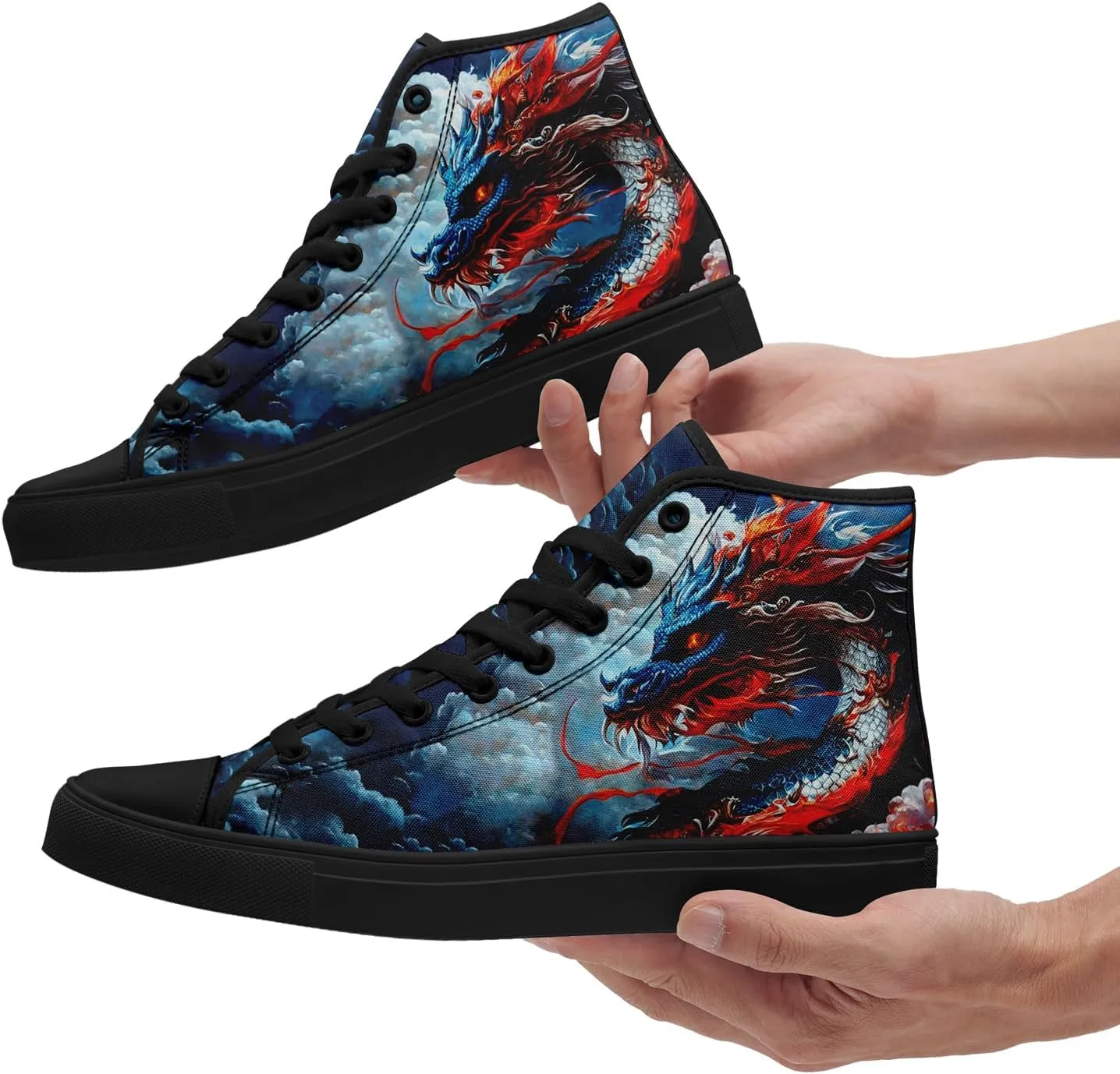 Colorful Canvas High-Top Sneakers for Men Women Sun Moon Dragon Design Lightweight Casual Shoes for Teens, Young Adults