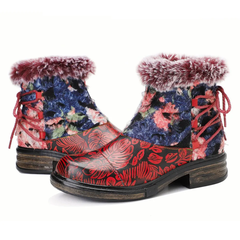 Comfortable Fur Collar Warm Flat Ankle Boots