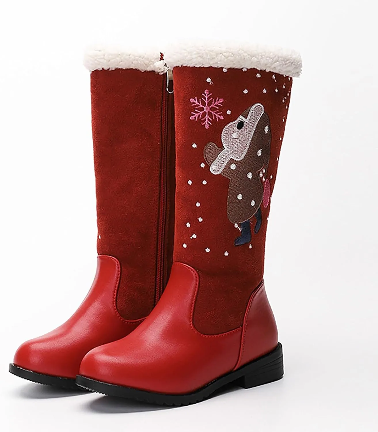 Cowgirl Boots for Girls Mid Calf Pointed Toe Kids Cowboy Boots Side Zipper Christmas Print Boots Party Dance Shoes