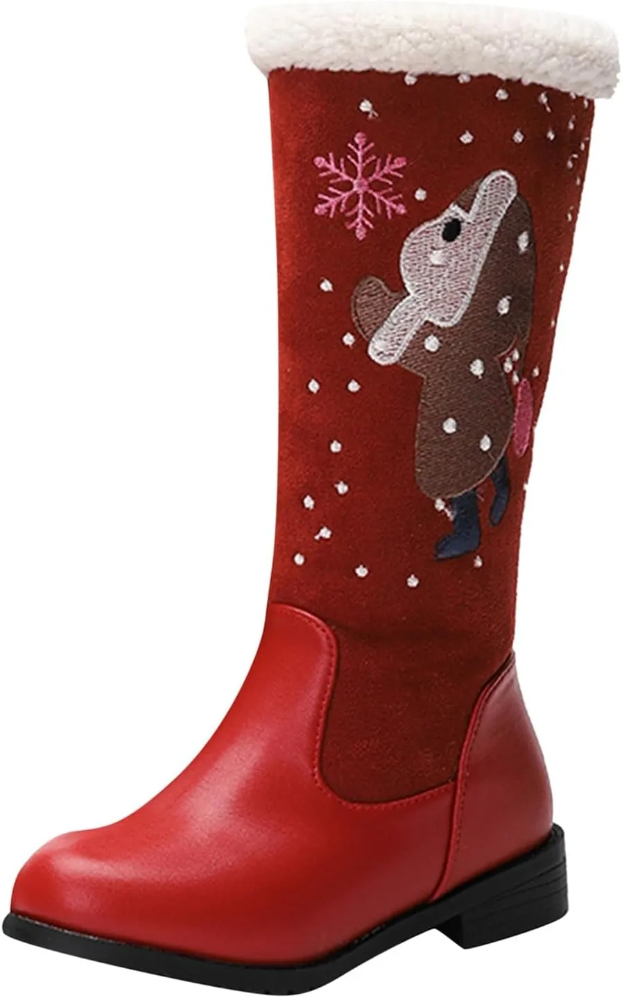 Cowgirl Boots for Girls Mid Calf Pointed Toe Kids Cowboy Boots Side Zipper Christmas Print Boots Party Dance Shoes