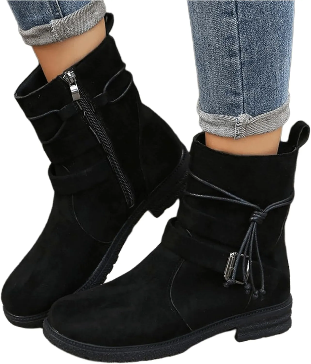 Cowgirl Bo_ots Women Wide_Calf Zipper Ankle bo_otie Winter Mid_Calf Military Combat bo_ots Low He_el Riding Biker bo_ots
