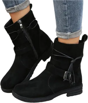 Cowgirl Bo_ots Women Wide_Calf Zipper Ankle bo_otie Winter Mid_Calf Military Combat bo_ots Low He_el Riding Biker bo_ots