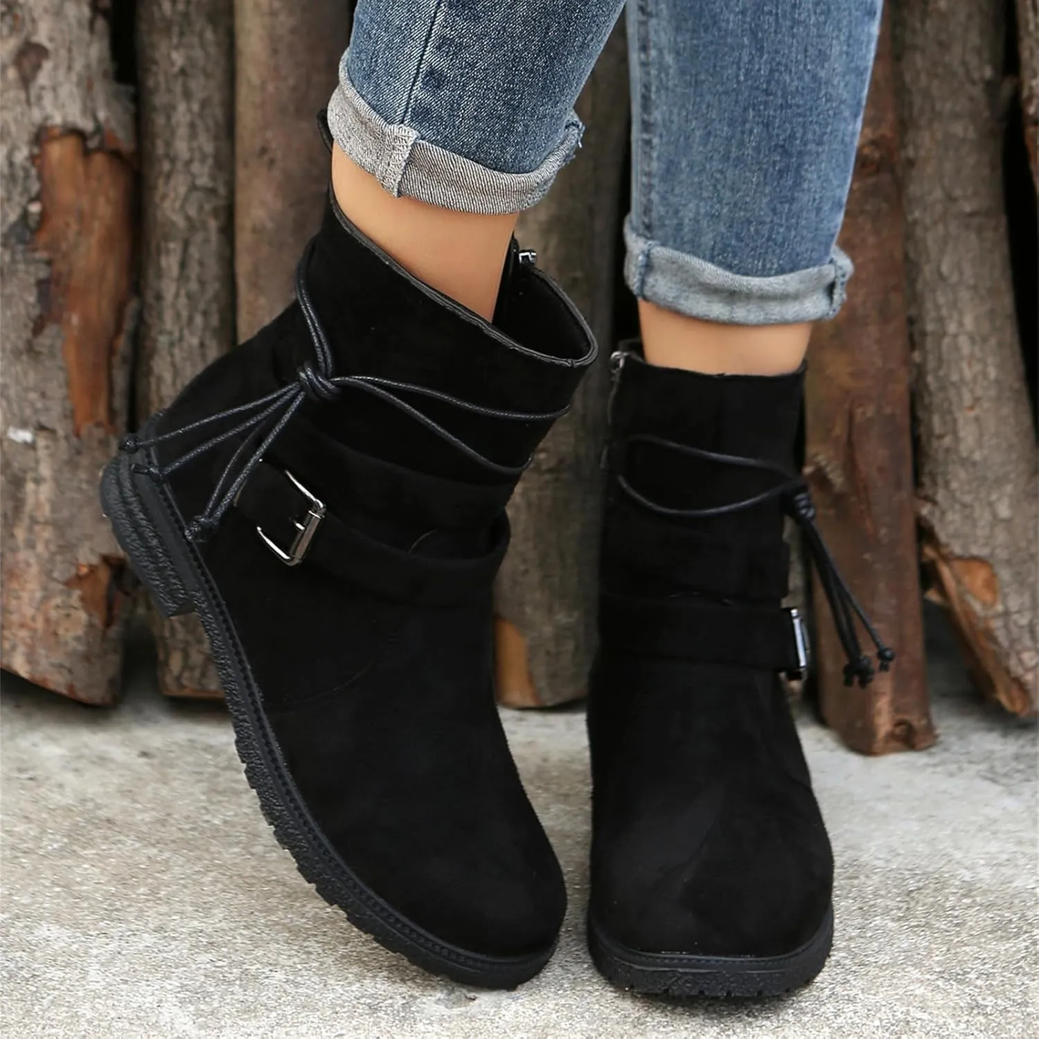 Cowgirl Bo_ots Women Wide_Calf Zipper Ankle bo_otie Winter Mid_Calf Military Combat bo_ots Low He_el Riding Biker bo_ots