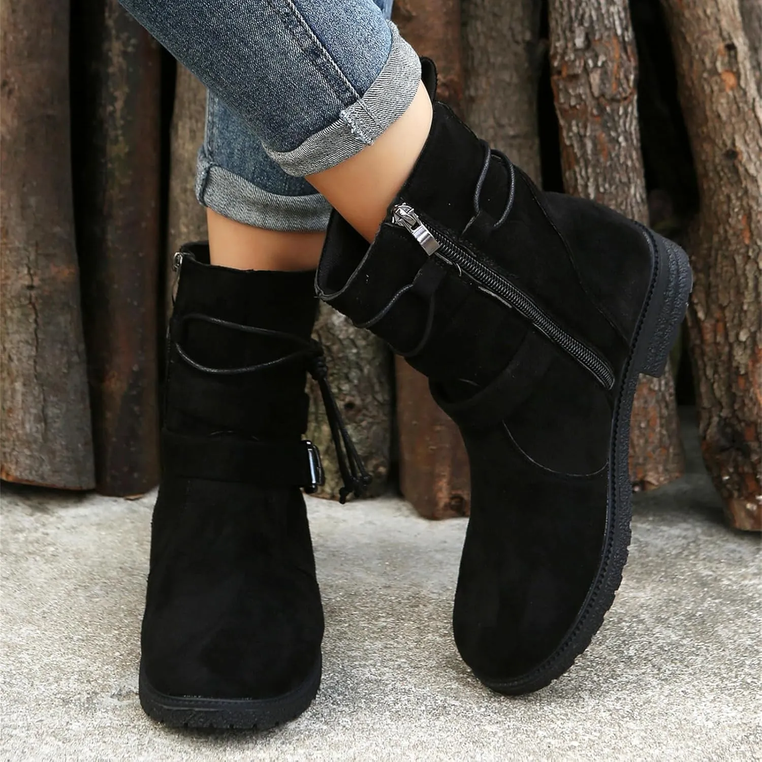 Cowgirl Bo_ots Women Wide_Calf Zipper Ankle bo_otie Winter Mid_Calf Military Combat bo_ots Low He_el Riding Biker bo_ots