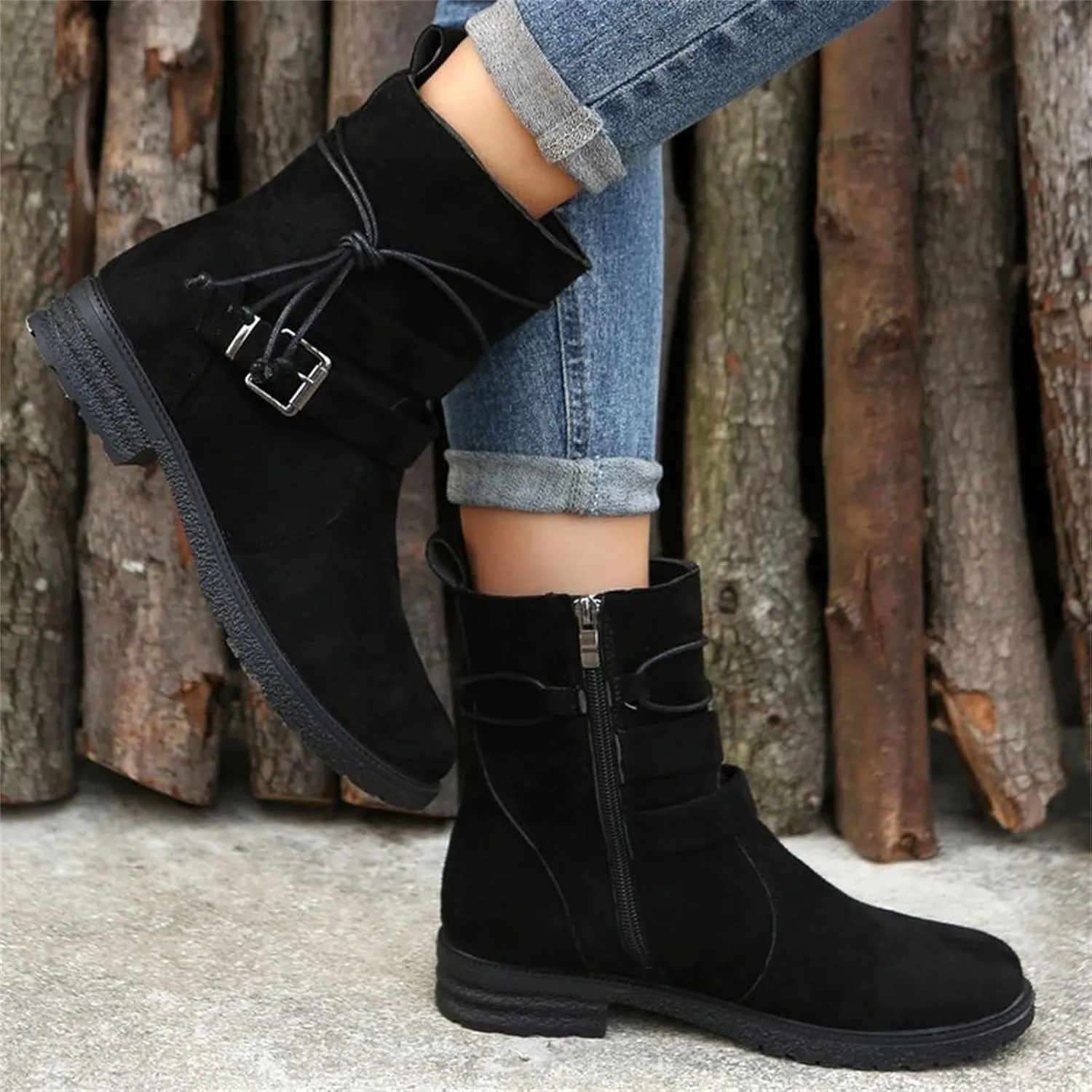 Cowgirl Bo_ots Women Wide_Calf Zipper Ankle bo_otie Winter Mid_Calf Military Combat bo_ots Low He_el Riding Biker bo_ots