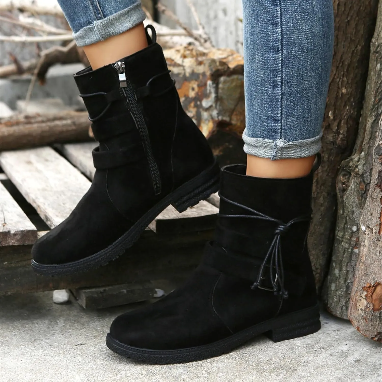 Cowgirl Bo_ots Women Wide_Calf Zipper Ankle bo_otie Winter Mid_Calf Military Combat bo_ots Low He_el Riding Biker bo_ots