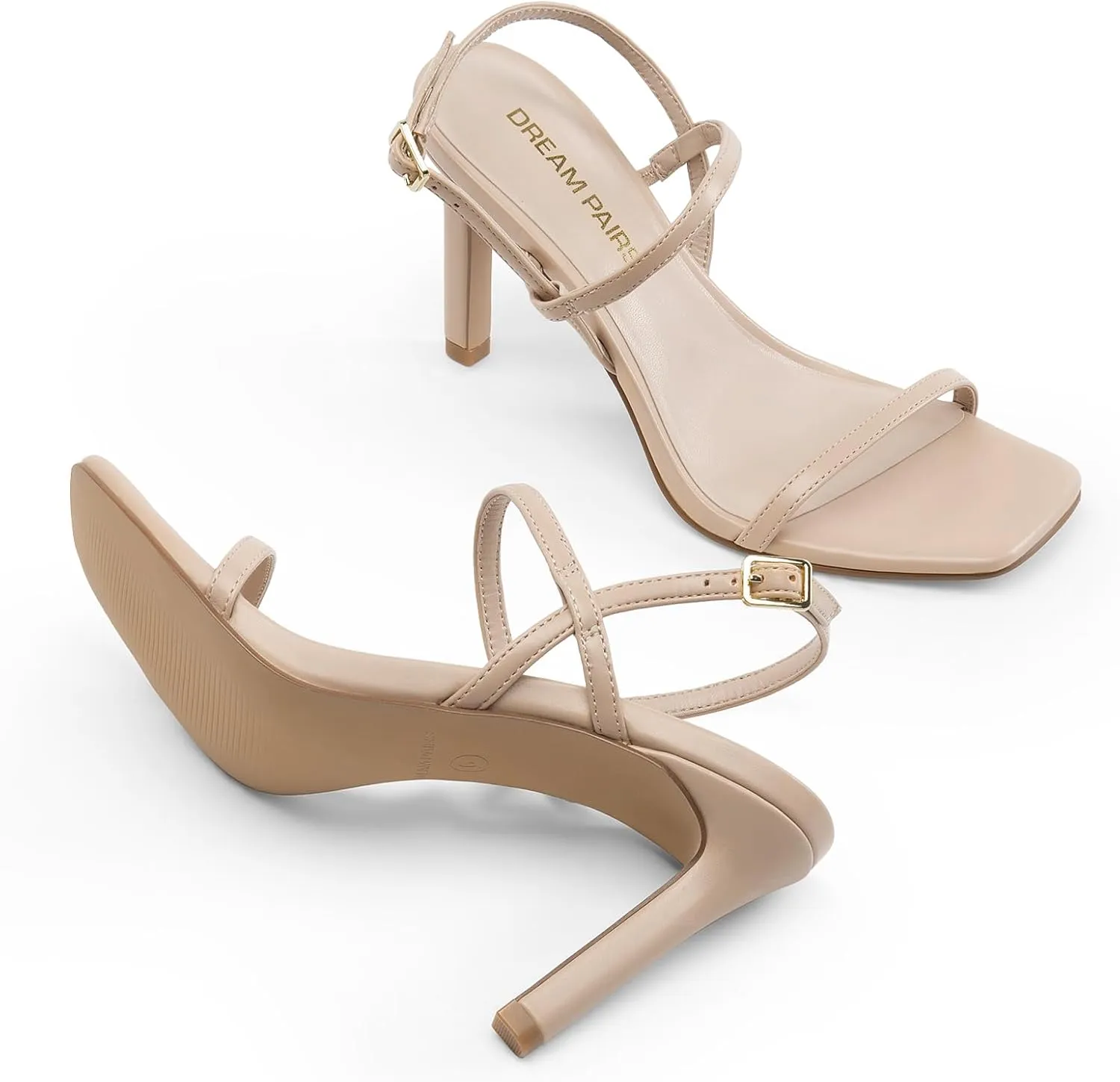 DREAM PAIRS Women??s Slingback Heels High Stilettos Open Square Toe Ankle Strap Pumps Sexy Comfort Strappy Dress Shoes Wedding Bridal Heeled Sandals