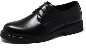 Dress Oxford for Men Lace Up Round Burnished Toe Derby Shoes Vegan Leather Block Heel Low Top Slip Resistant Party (Color : Black, Size : 7)