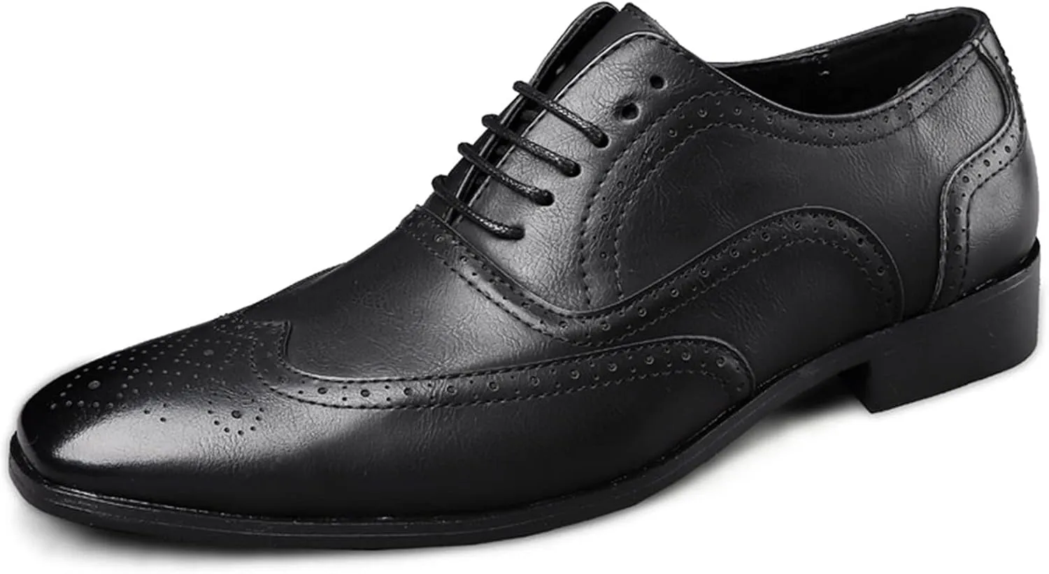 Dress Oxford Formal Shoes for Men Lace Up Brogue Embossed Burnished Wing Tip Vegan Leather Non Slip Resistant Rubber Sole Low Top Block Heel Wedding