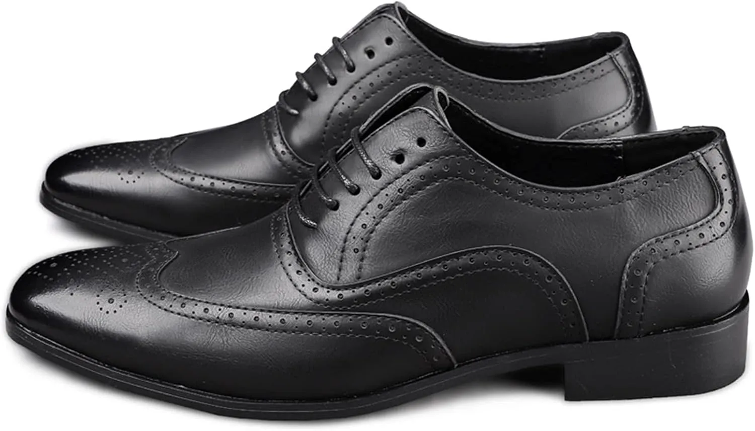 Dress Oxford Formal Shoes for Men Lace Up Brogue Embossed Burnished Wing Tip Vegan Leather Non Slip Resistant Rubber Sole Low Top Block Heel Wedding