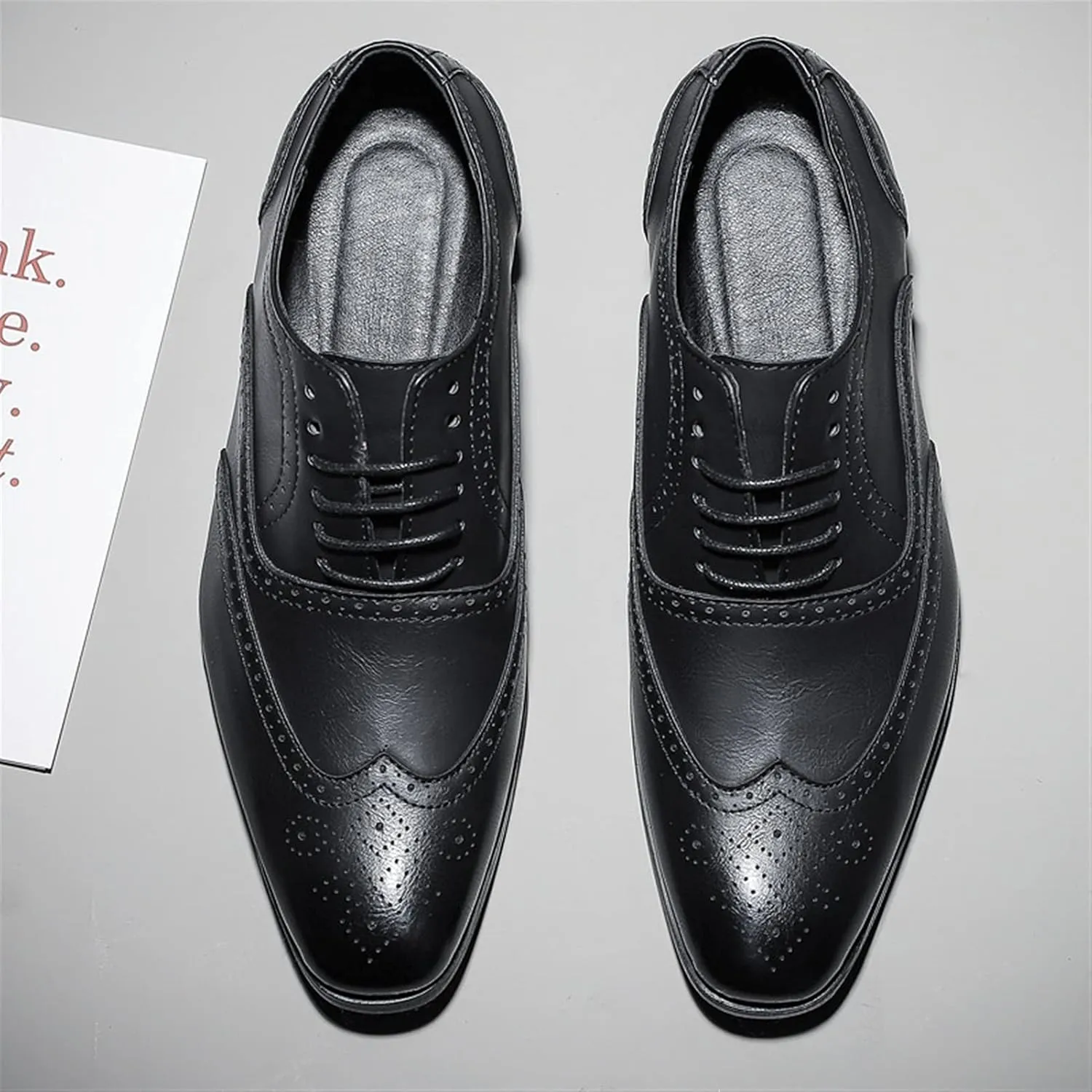 Dress Oxford Formal Shoes for Men Lace Up Brogue Embossed Burnished Wing Tip Vegan Leather Non Slip Resistant Rubber Sole Low Top Block Heel Wedding