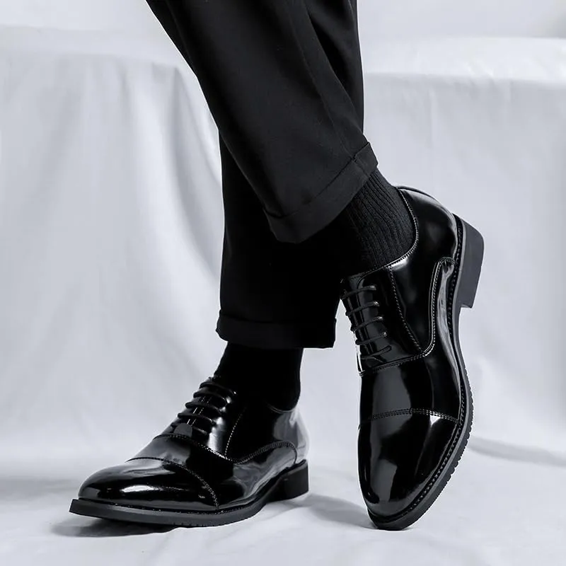Dress Oxford Shoes for Men Lace Up Pointed Toe Vegan Leather Cap Toe Oxford Shoes Low Top Non Slip Anti-Slip Block Heel Rubber Sole Business