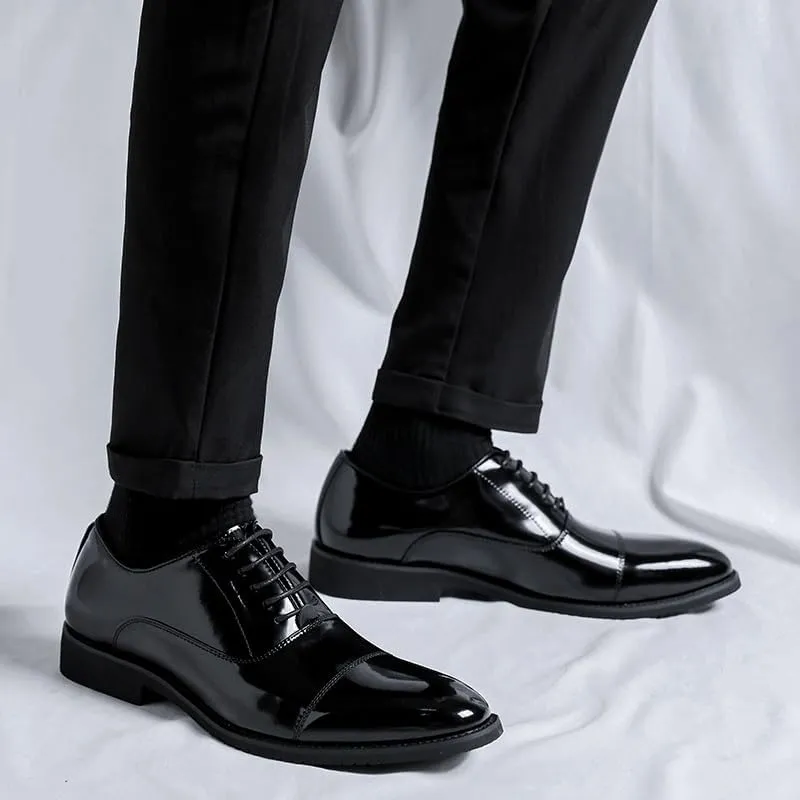 Dress Oxford Shoes for Men Lace Up Pointed Toe Vegan Leather Cap Toe Oxford Shoes Low Top Non Slip Anti-Slip Block Heel Rubber Sole Business