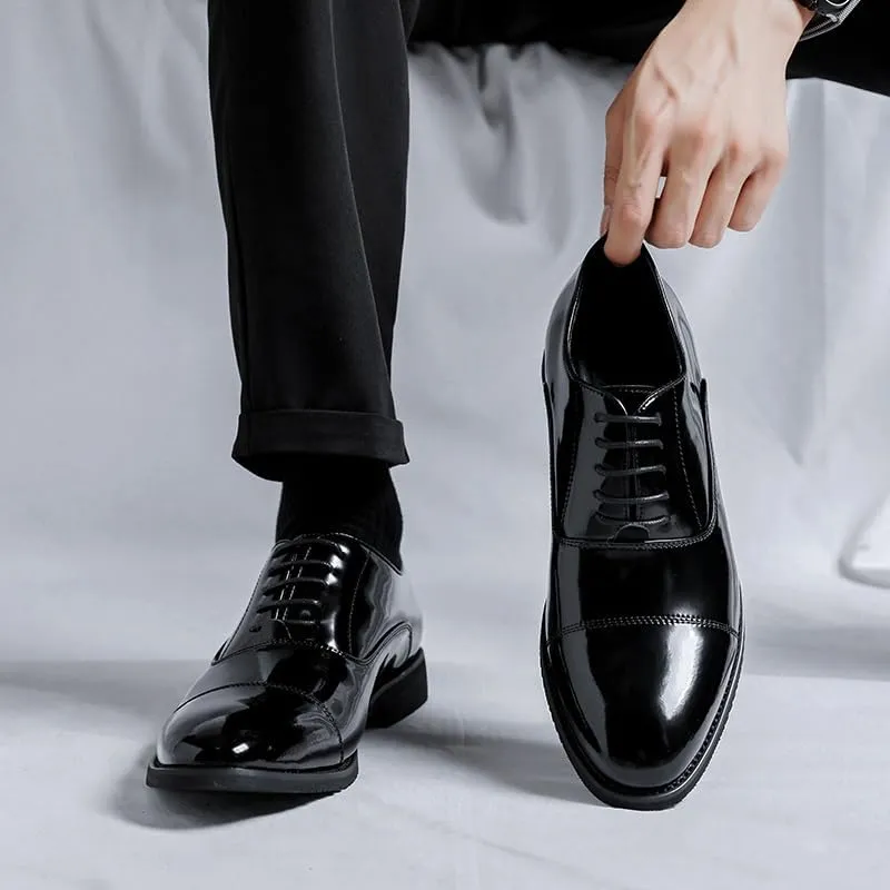 Dress Oxford Shoes for Men Lace Up Pointed Toe Vegan Leather Cap Toe Oxford Shoes Low Top Non Slip Anti-Slip Block Heel Rubber Sole Business