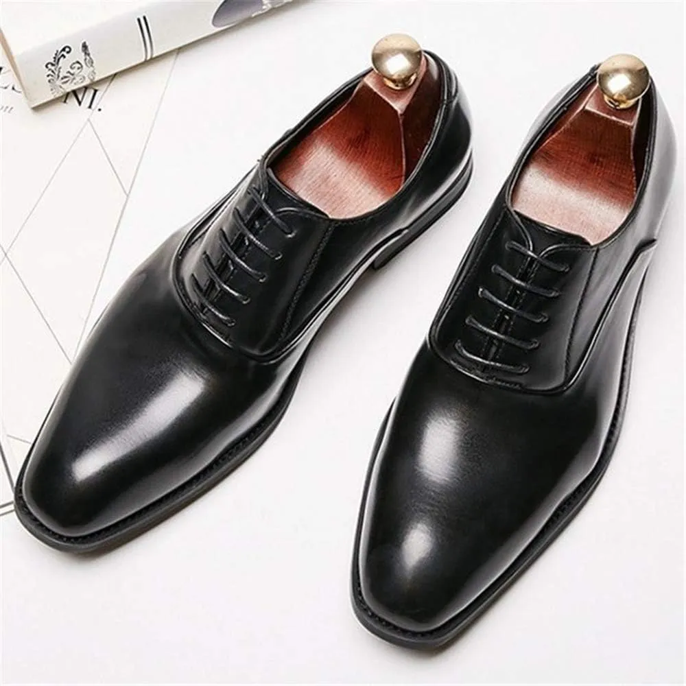 Dress Shoes for Men Lace Up Square Snip Toe Vegan Leather Low Top Slip Resistant Anti-Slip Block Heel Non Slip Wedding