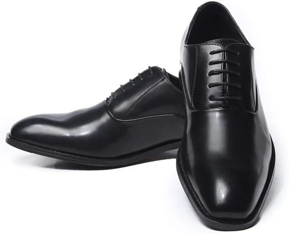 Dress Shoes for Men Lace Up Square Snip Toe Vegan Leather Low Top Slip Resistant Anti-Slip Block Heel Non Slip Wedding